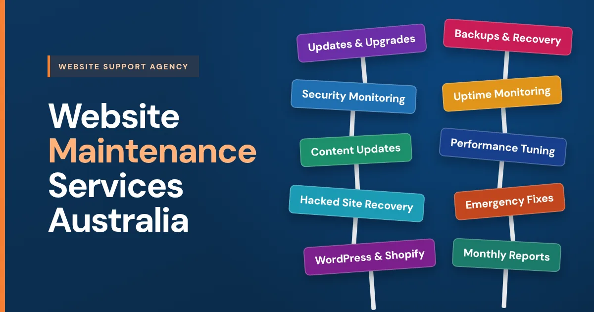 Website maintenance services Australia: updates and upgrades, backups and recovery, security and uptime monitoring, content updates and emergency fixes