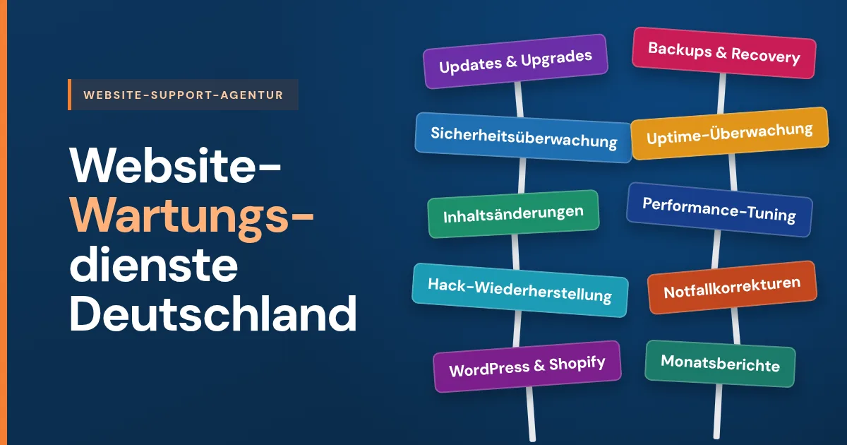 Website-Wartungsdienste Deutschland: Updates und Upgrades, Backups und Wiederherstellung, Sicherheits- und Uptime-Überwachung, Inhaltsänderungen und Notfallkorrekturen