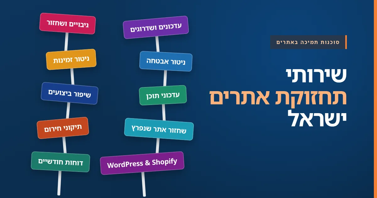 שירותי תחזוקת אתרים בישראל: עדכונים ושדרוגים, גיבויים ושחזור, ניטור אבטחה וזמינות, עדכוני תוכן ותיקוני חירום